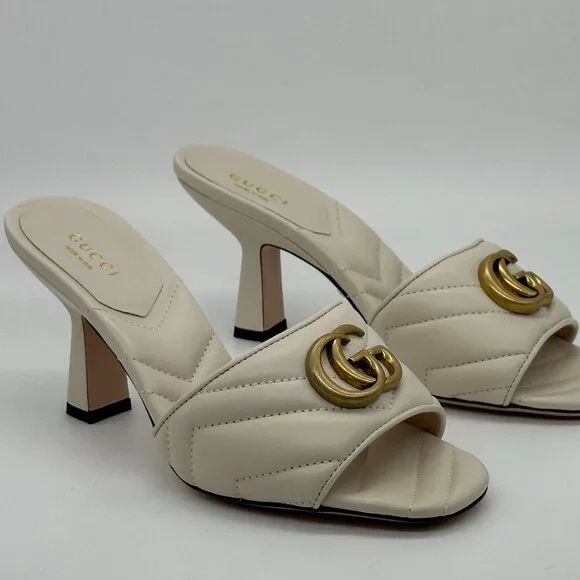 Gucci Marmont GG Padded Chevron Matelasse Leather Mule Sandal Heels Shoes - Picture 11 of 16